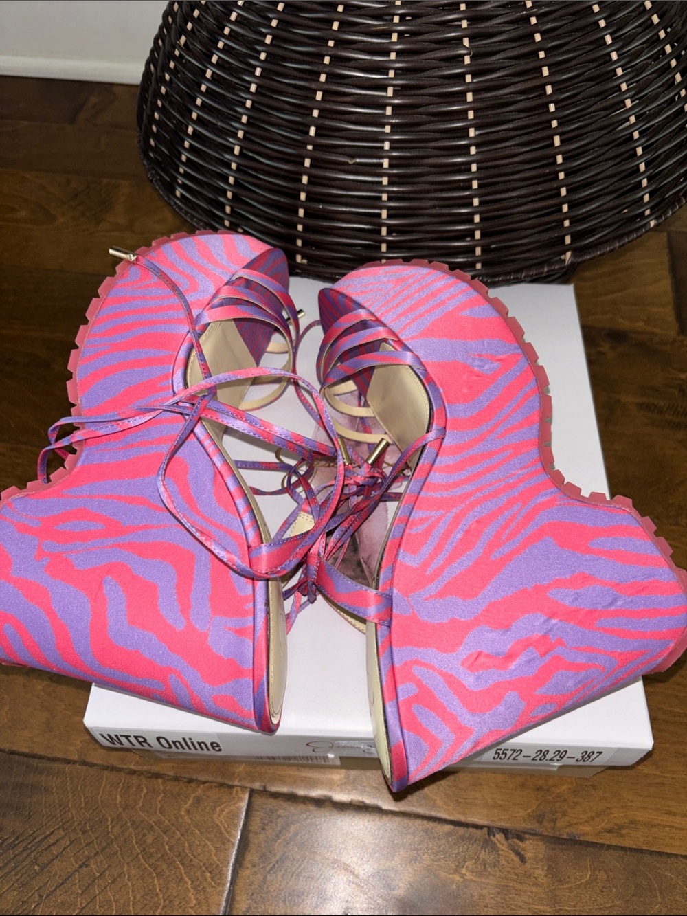 Jessica Simpson 5 inch Pink & Purple Zebra Lace-Up Platform Sandals Sz 8.5 - Picture 10 of 12